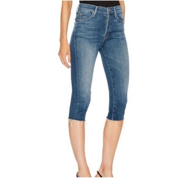 Mother The Stunner Knicker Fray Home Before Dawn Wash Denim Capri Jeans - Picture 3 of 11